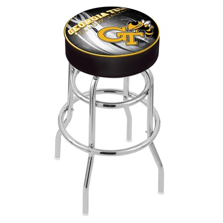 Holland Bar Stool Co 30" Georgia Tech Cushion Seat, 2-Ring Chrome Swivel Bar Stool L7C130GATech-D2